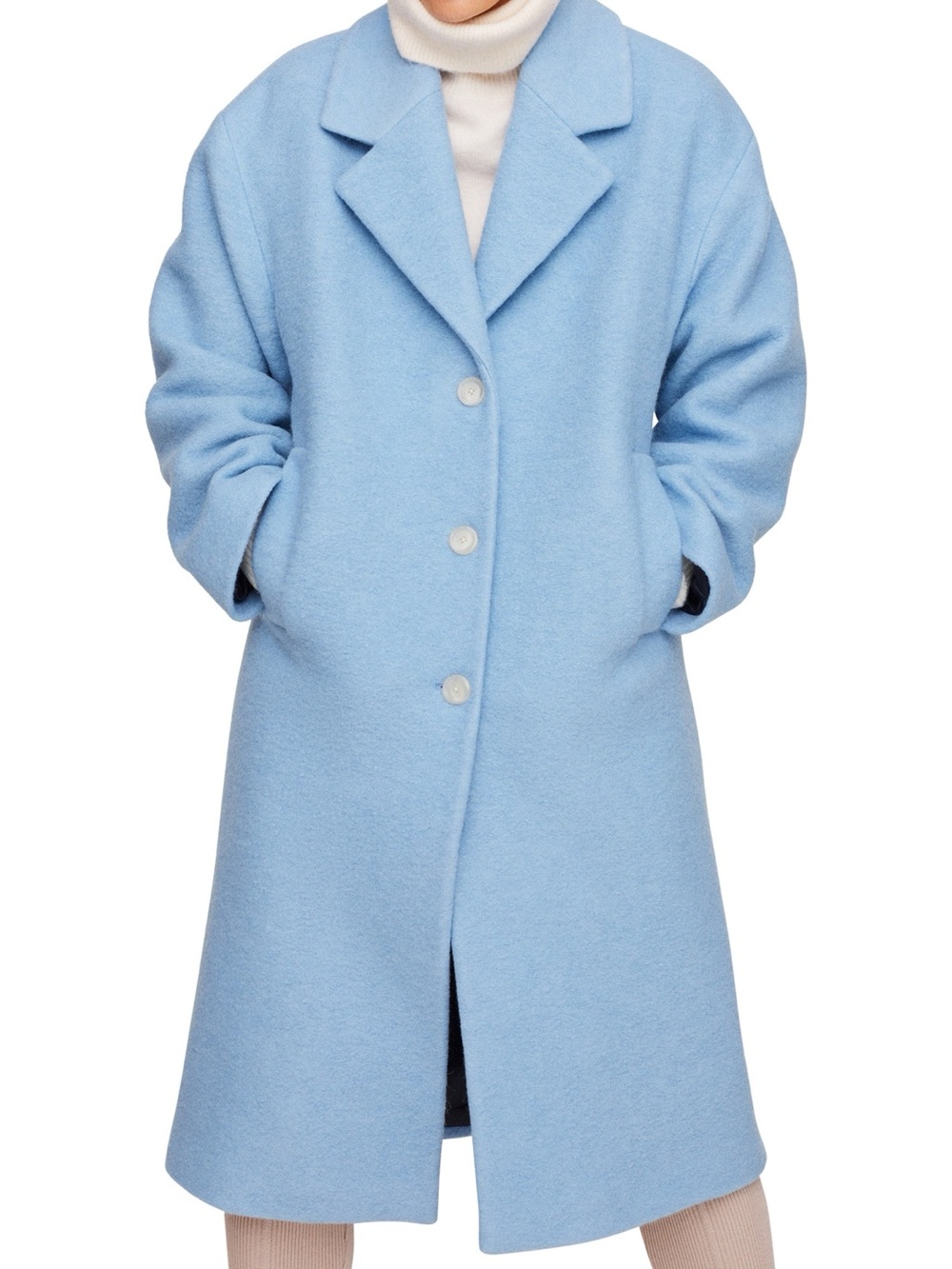 Mango Pastel Blue Oversized Wool Blend Coat